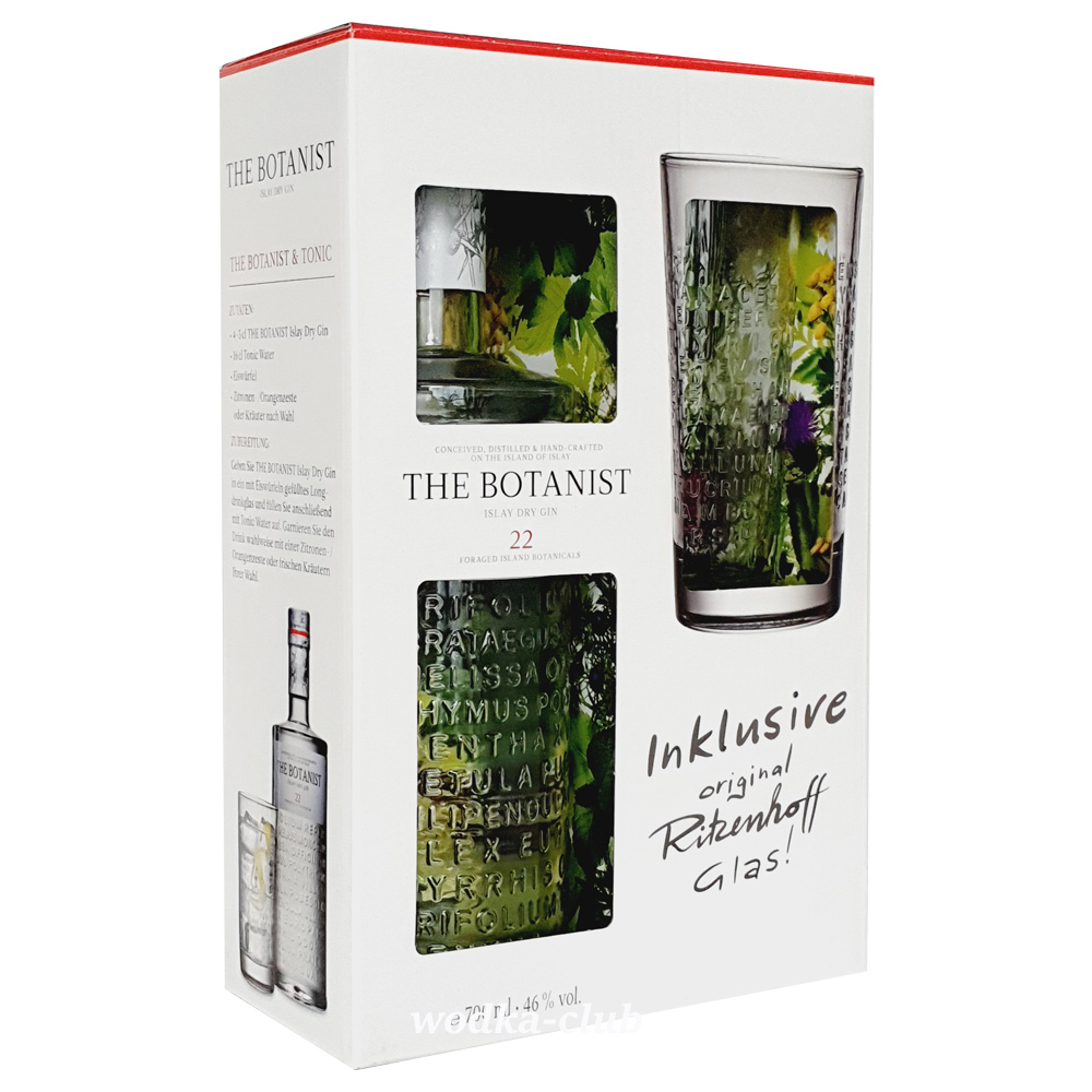 The vol. Liter Gin – 46% Islay Dry Botanist Glas! mit WodkaClub 0,7 Geschenkset